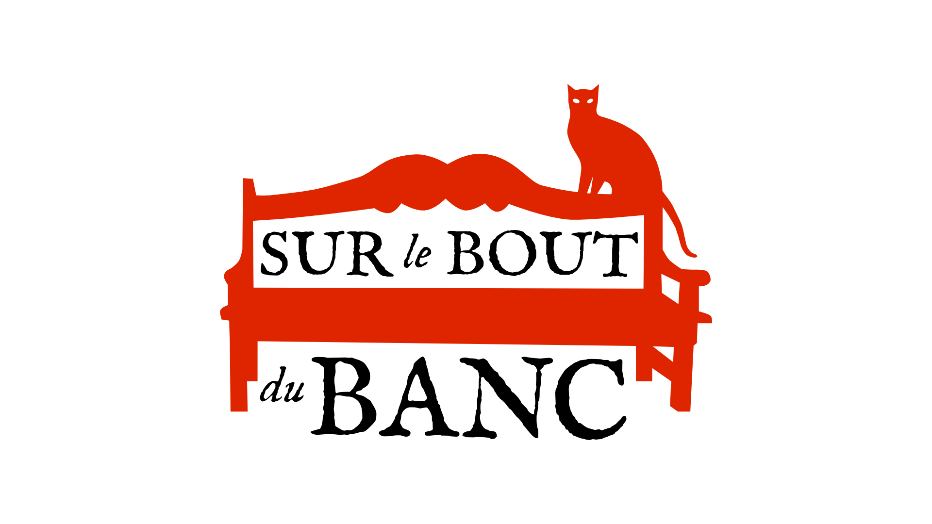 Bout du banc logo, chat sur banc rouge