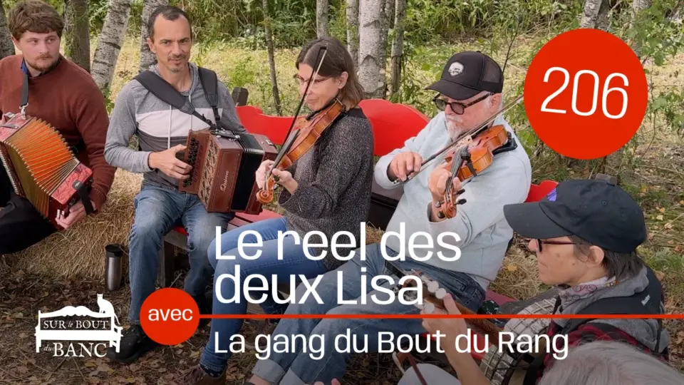 Les gens sur un banc rouge en jouant l'accordéon, violons et banjo